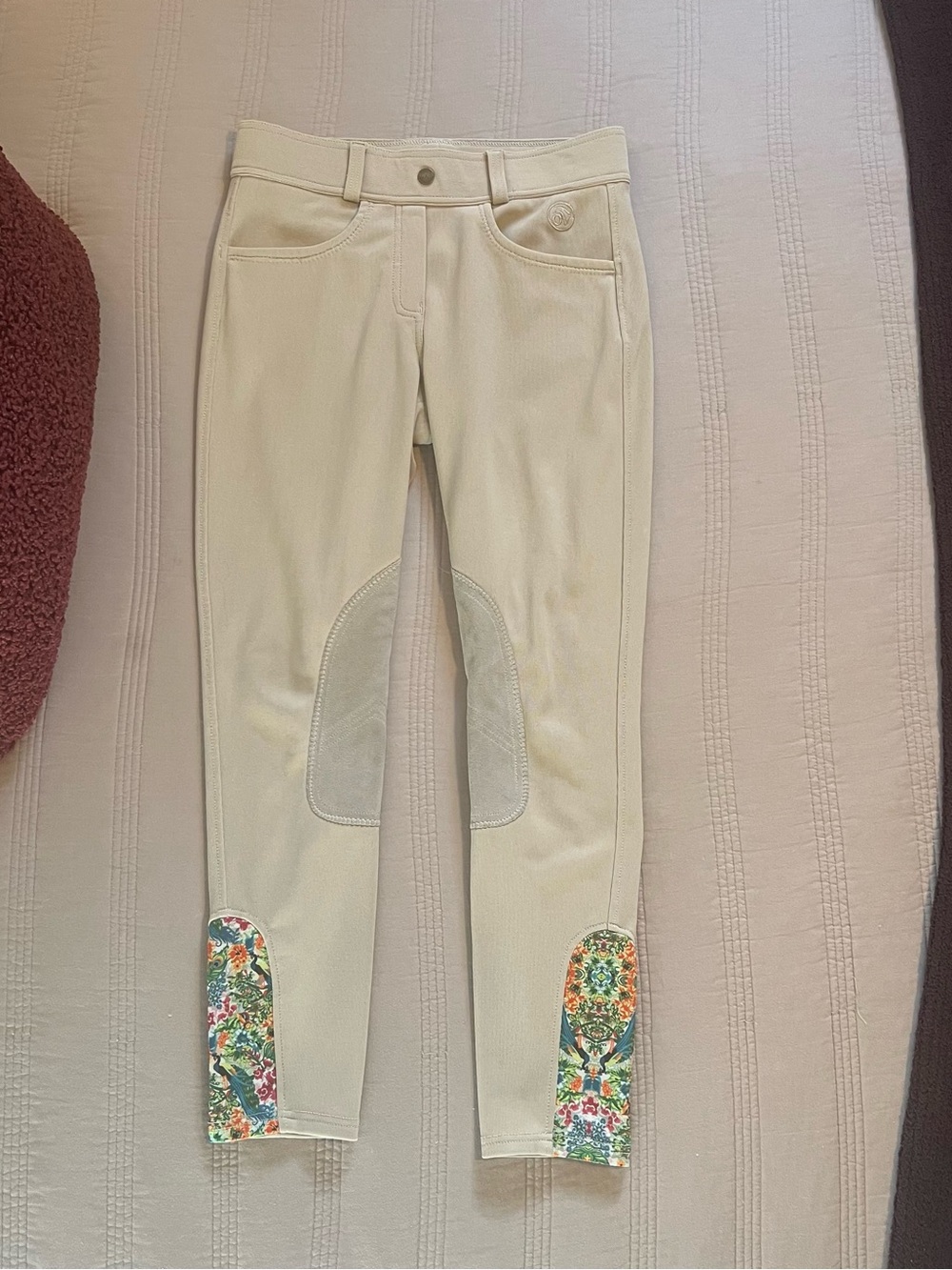 Ovation Equestrian Cream Women's Riding Tights Breeches Floral Ankle Panels